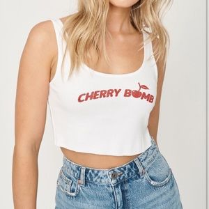 Cherry Bomb Graphic Ribbed Cropped Tank Top